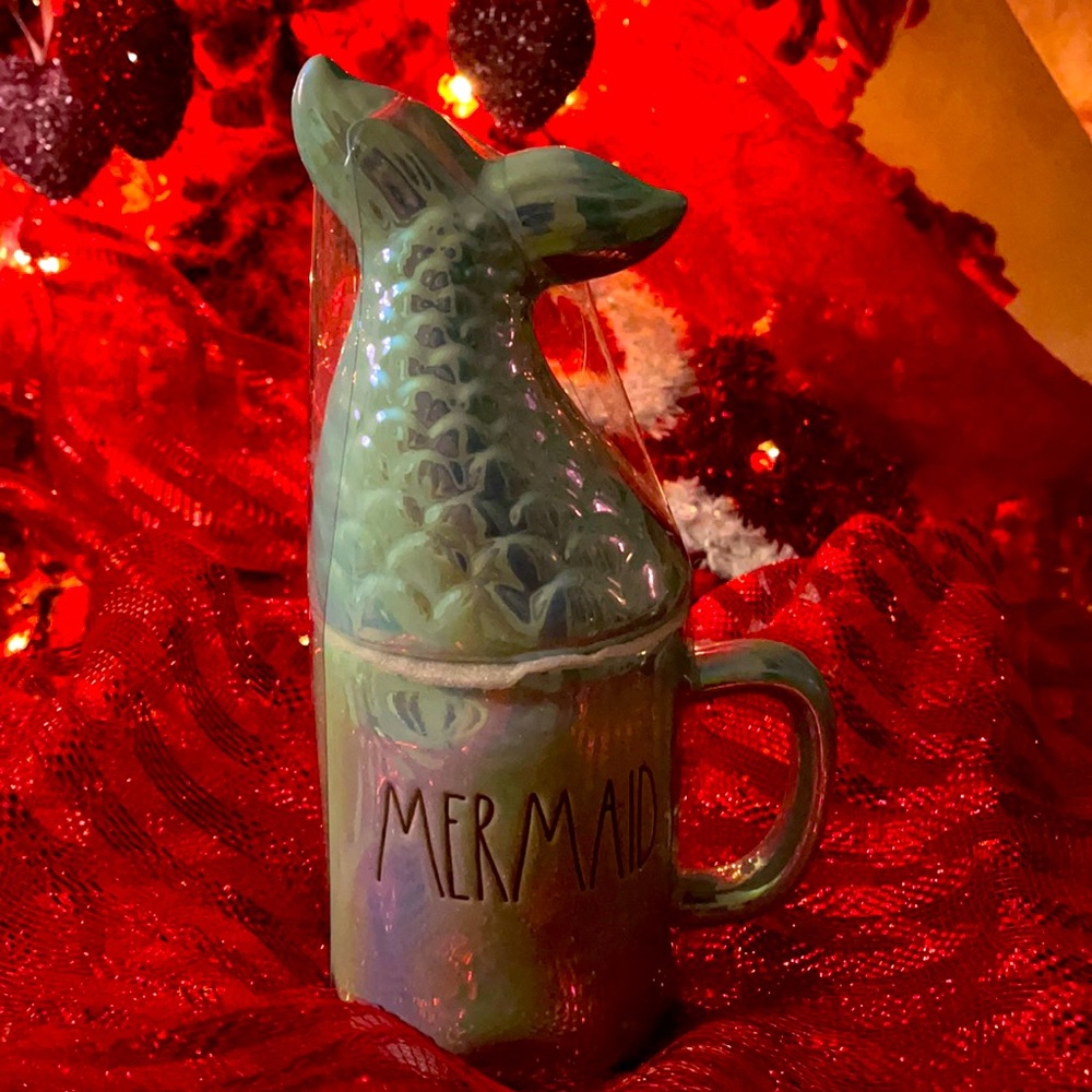 Rae Dunn Mermaid Blue Iridescent Mug With Topper